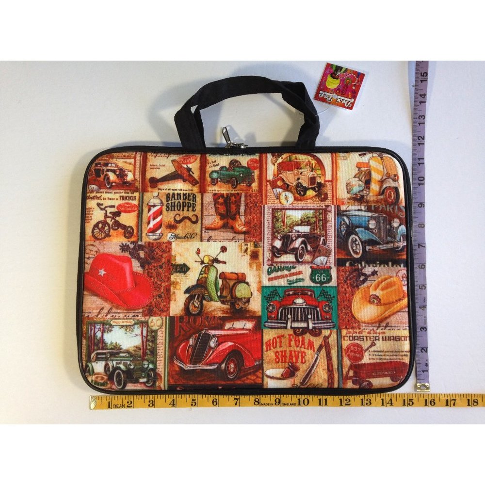 Men's Desi Pop Laptop Bag Soft Case Tablet Classic Cars Retro 15" NEW WITH TAG